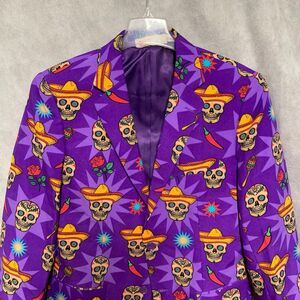 NWOT Oppo Blazer Men 38R Purple Day of the Dead‎ Día De Muertos Halloween Jacket